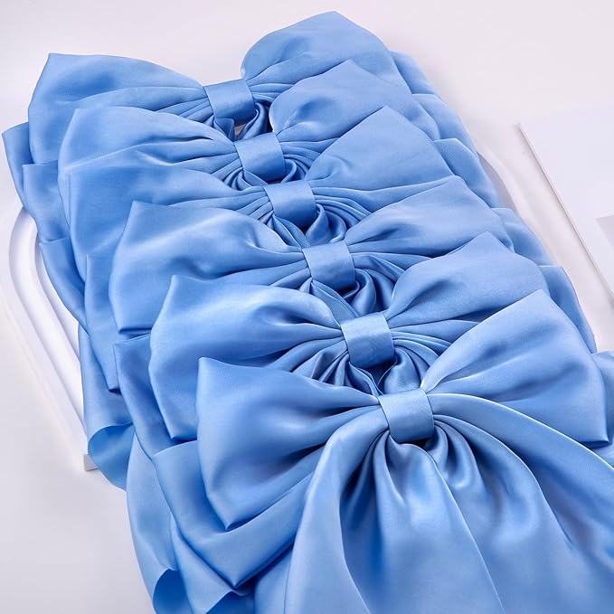 6Pcs Large Bows Hair Clips for Women Girls Long Tail Hair Ribbon Silky Satin Barrettes Coquette Hair Bows Accessories (Light Blue)