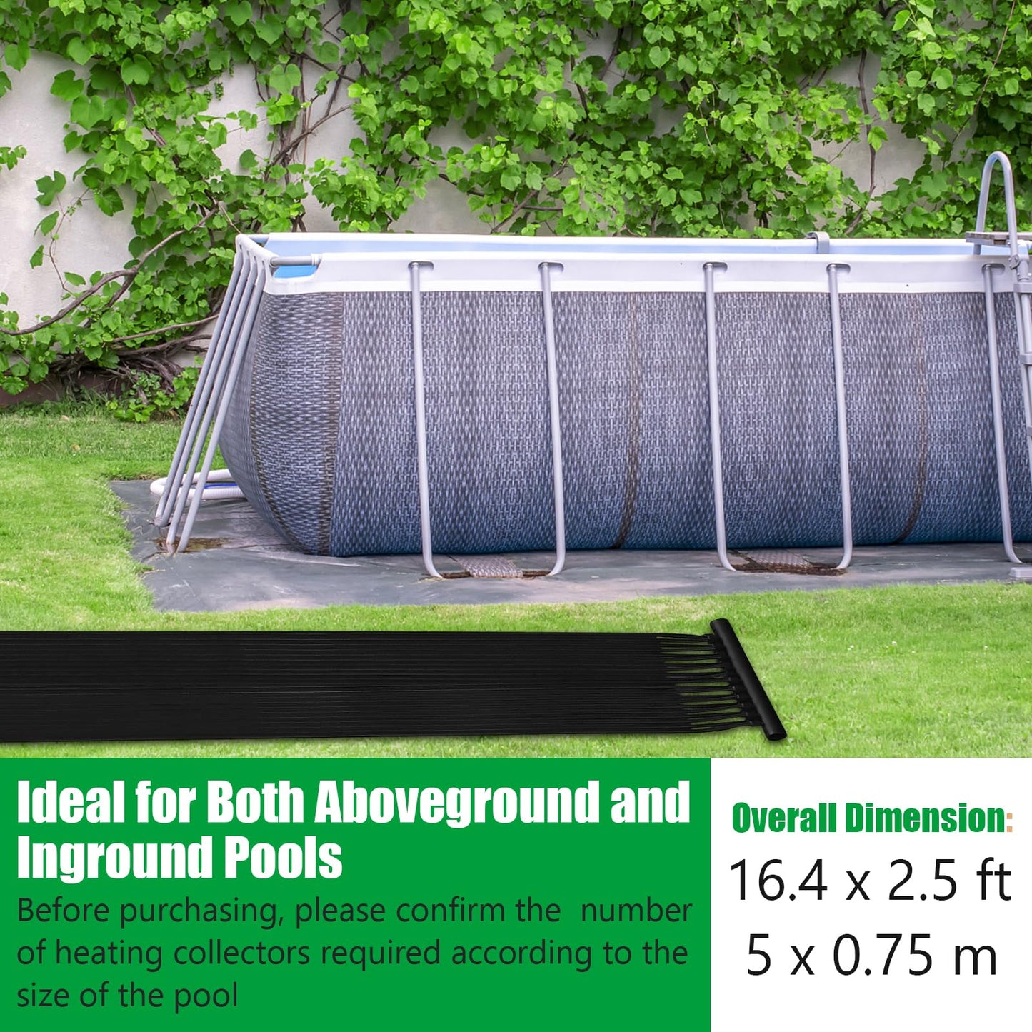 IRONMAX Solar Pool Heater, 2.5 x 20 Feet Above Ground/Inground Solar Panels for Pool Heating, Weatherproof Pool Warmer, Portable Swimming Pool Heaters System for Outdoor Roofs