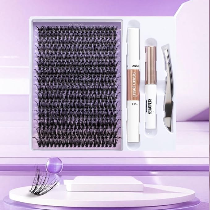 Ocean Pearl Lash Clusters 10-20mm 50D 300PCS Eyelash Extension Kit DIY Lash Extension Kit Natural Lashes Clusters Individual Lashes Soft Eyelashes with Lash Bond+Seal+Remover+Tweezer-50D