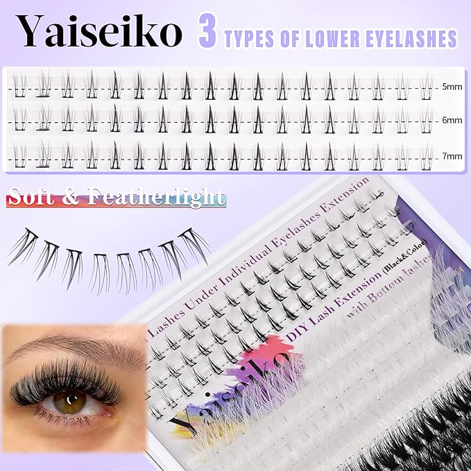 Wispy Lash Clusters with Bottom Lashes Black and White Eyelashes 10-22mm Thick Cluster Eyelash Extensions 294Pcs Wispy Individual Lashes with White Eyelash Clusters Plant Fibers Lashes Clusters