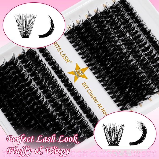 RITALASH Lash Extension Kit 60D+80D DIY Lash Clusters 280pcs Cluster Lashes Individual Lashes Eyelash Extension Kit with Lash Bond and Seal,Lash Tweezers(60D+80D Kit,9-15mm Mixed)