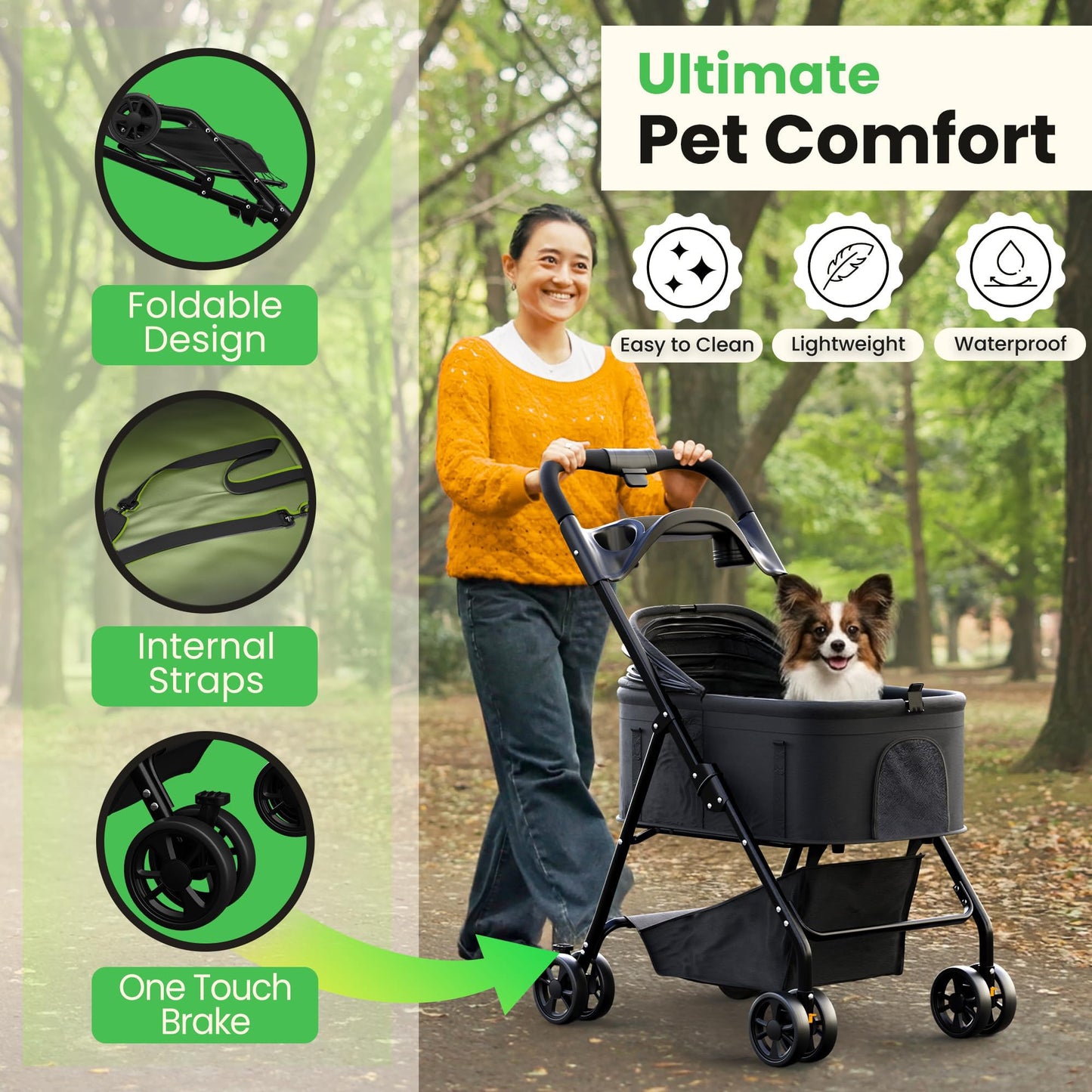 AdventEdge Pet Stroller 3 in 1 Foldable Dog Stroller, Cat Strollers, Foldable pet Strollers & Cat Carrier, Pet Carrier, Lightweight with Cup Holder, Waterproof & Breathable Mesh Canopy