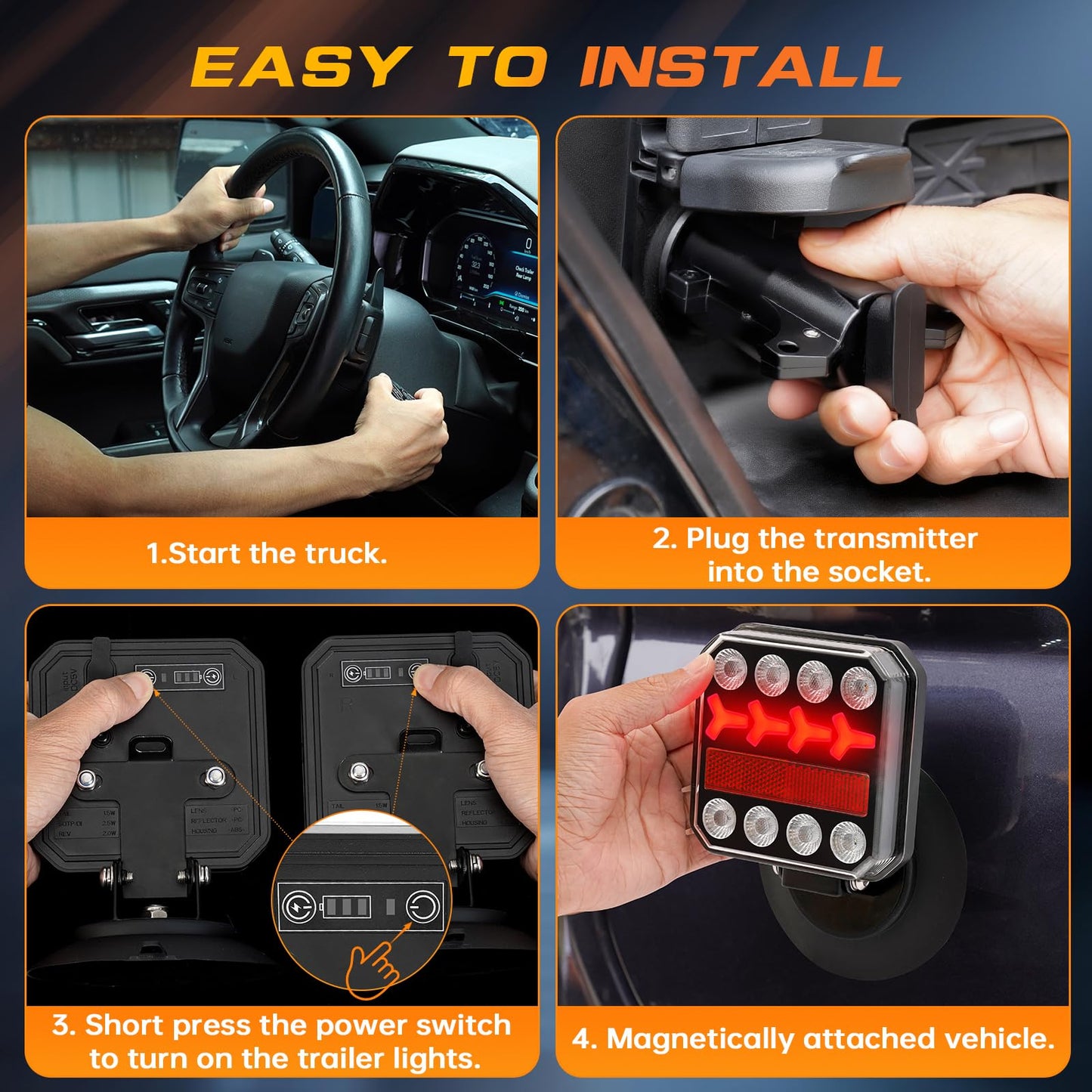 ZUNAICE Wireless Trailer Lights, Rechargeable Magnetic LED Trailer Lights with Reverse Light, Portable Wireless Tow Tail Light Kit for Trucks, Boats, RVs, Campers