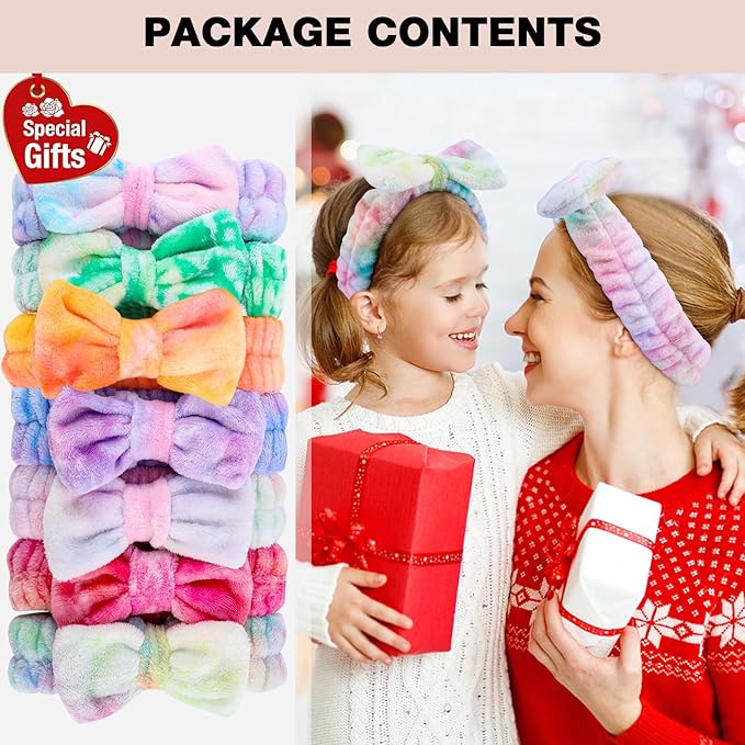 YOOVR 7pcs Spa Headband, Mothers Day Gifts Bulk, Stocking Stuffers for Teen Girls Women, Skincare Makeup Face Wash Headband, Hair Accessories, Party Favors for Adult, Easter Baskets Stuffers(Tie-dyed)