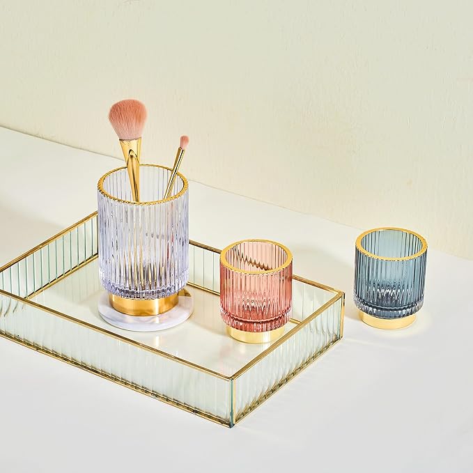 Makeup Brush Holder Organizer,Toothbrush Holders,Desk Pen Pencil Holder,Multifunctional Vintage Glass Brush Cup(A3-30-US)