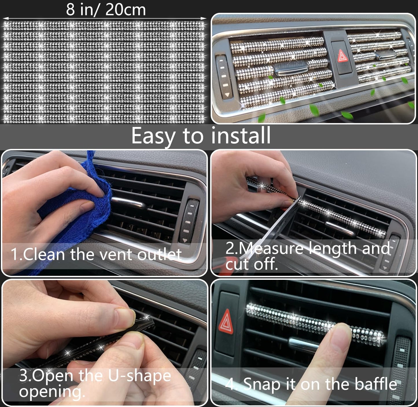 NBTEPEM 27 PCs Bling Car Accessories Set for Women, Steering Wheel Covers Universal Fit 15 Inch, Bling License Plate Frame, Bling Phone Holder, Bling Car Coasters (Silver Diamond)