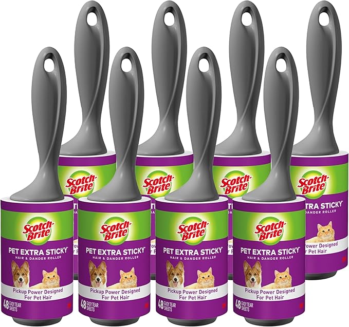 Scotch-Brite Pet Hair Pickup Extra Sticky Lint Roller, Designed for Removing Fur + Fluff on Couches, Clothes, Dog and Cat Beds, & More, 192 Easy-Tear Adhesive Sheets Total, 4 Count (Pack of 2)