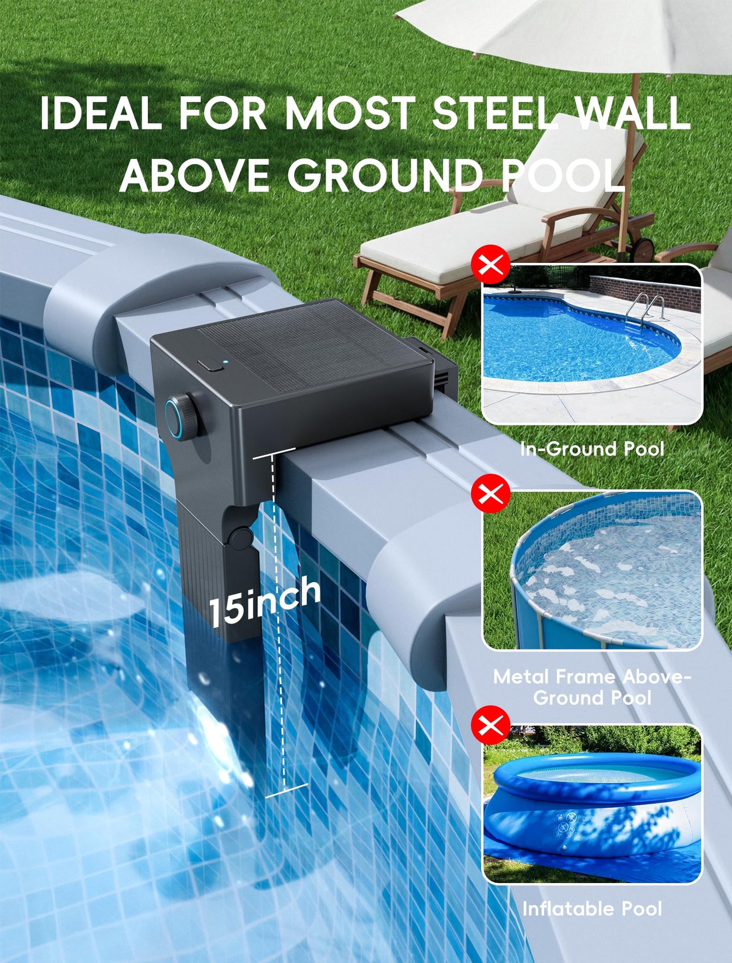 POOLHOUR Solar Pool Lights for Above Ground Pools (Steel Wall Only), LED Pool Wall Light with Remote & Timer, Submersible Underwater Lighting, 10-Color RGB 4-Mode Poolside Solar Lights, 1 Pack