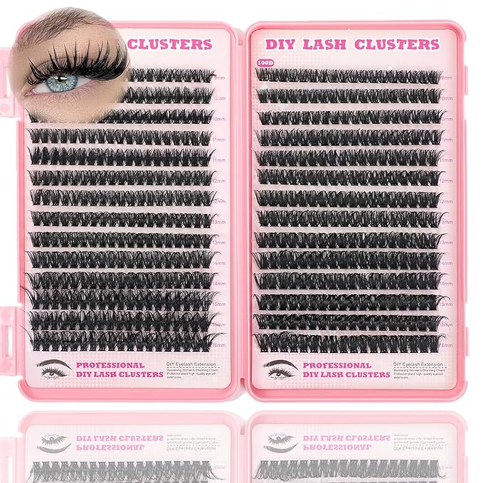 Lash Clusters Kit, 560 Pcs Eyelashes Clusters Kit 9-16mm Individual Lash Extension Kit D Curl Fluffy Wispy False Eyelashes (80D+100D, Lash Clusters)
