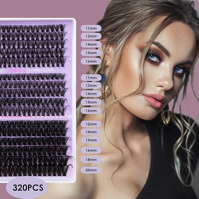 Ocean Pearl Lash Clusters 320PCS Thick Individual Lashes 11-20MM 40D 50D 100D DIY Lash Extension Soft Eyelashes Thick Volume Fake Lashes Cluster Eyelash Extensions For Beginners-40+50+100D