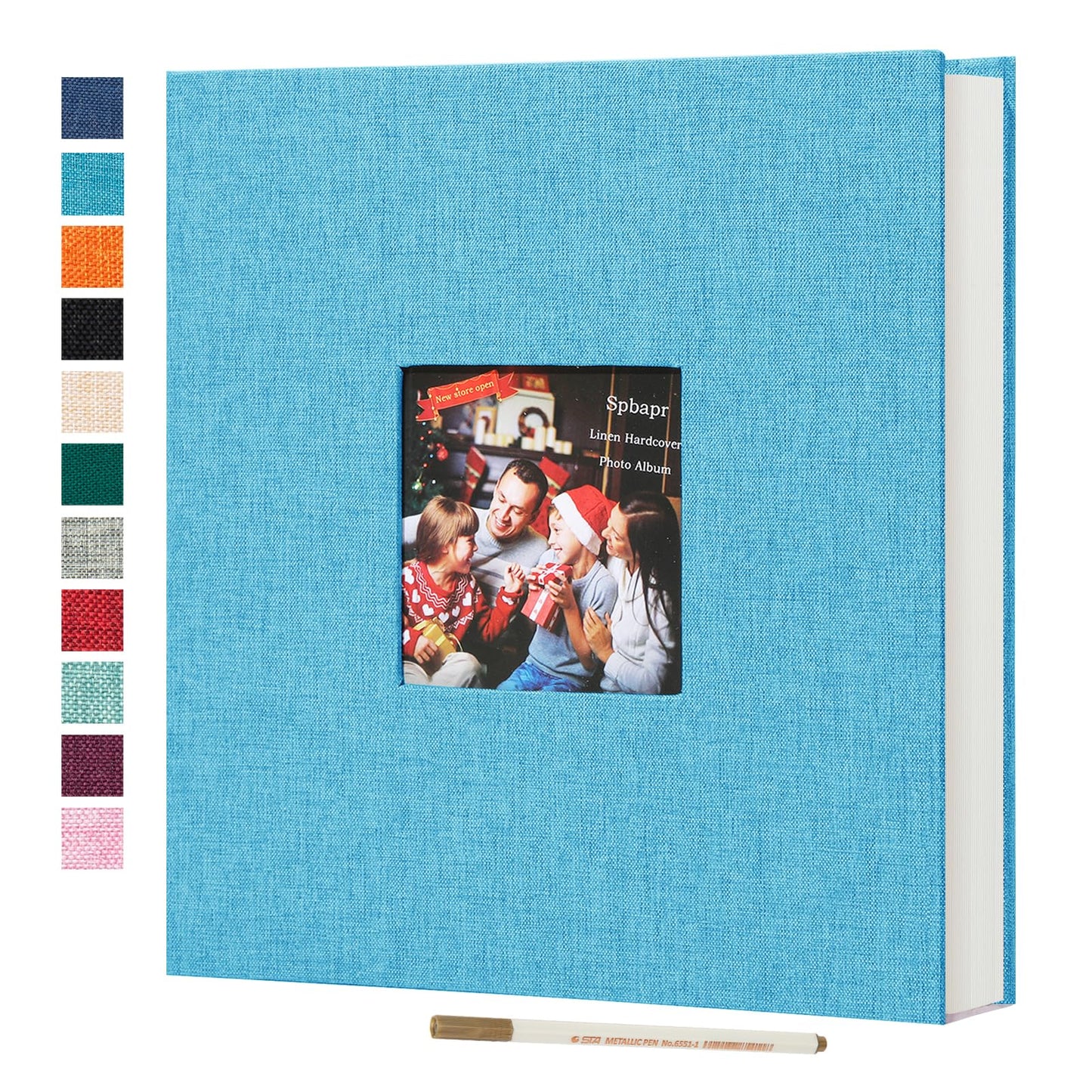 Spbapr Large Photo Album Self Adhesive 60 Pages Linen cover DIY Magnetic Scrapbook album with A Metal Pen Hold 3x5 4x6 5x7 6x8 8x10 Pictures