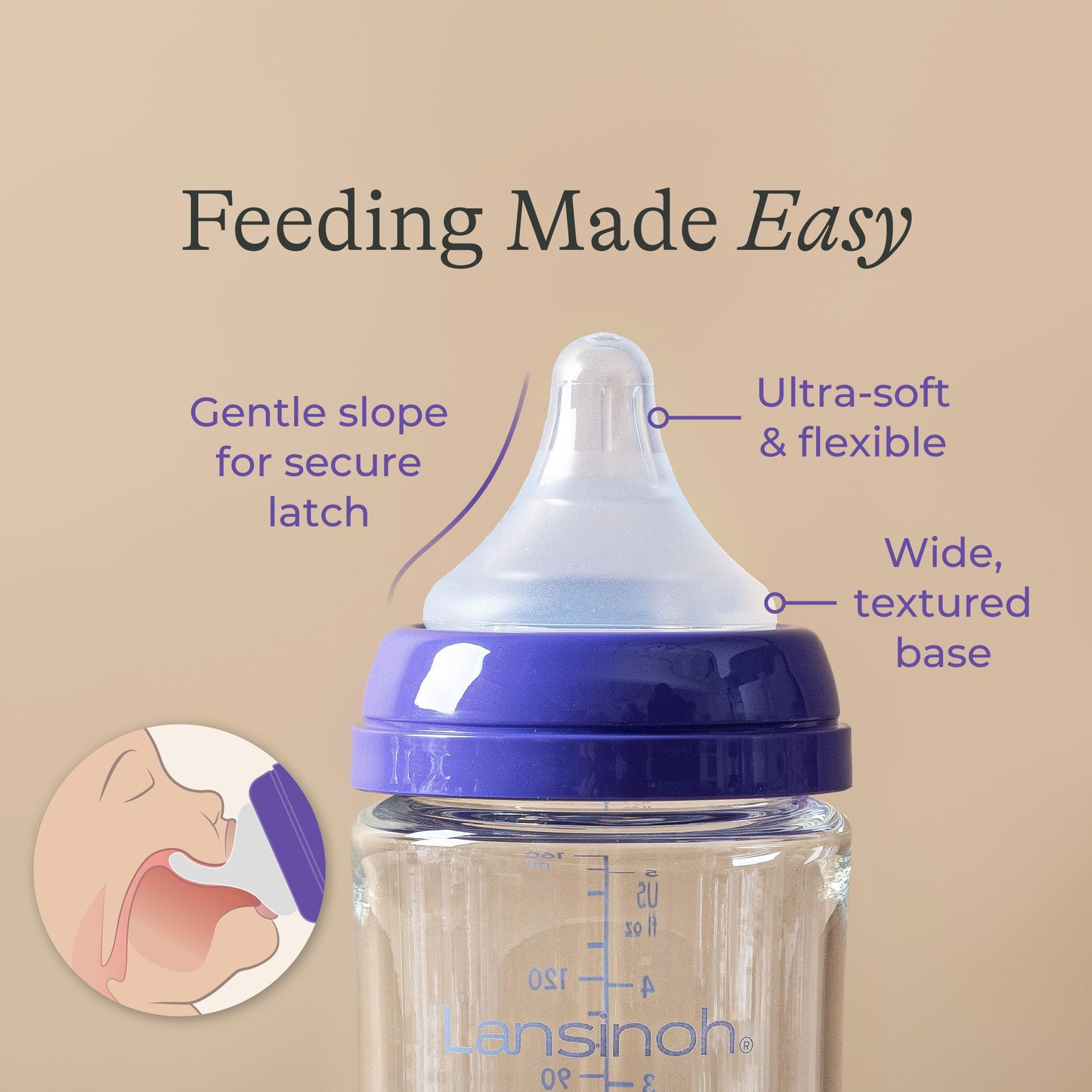 Lansinoh Glass Baby Bottles, Anti-Colic, 8 Ounces, 4 Count Bottles for Feeding, Baby Essentials, Includes 4 Medium Flow Nipples, Size M