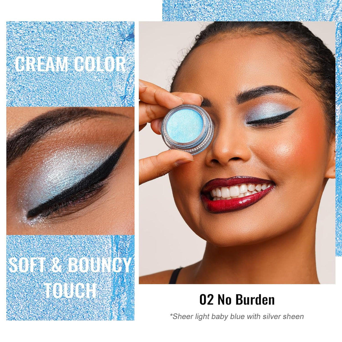 Oulac Cream Eyeshadow also for Highlighter Large Capacity Highly Pigmented Eye Shadow Waterproof &Long Lasting with Moisturizing Formula, Shimmer Glitter Eye Makeup. 6g 01+02