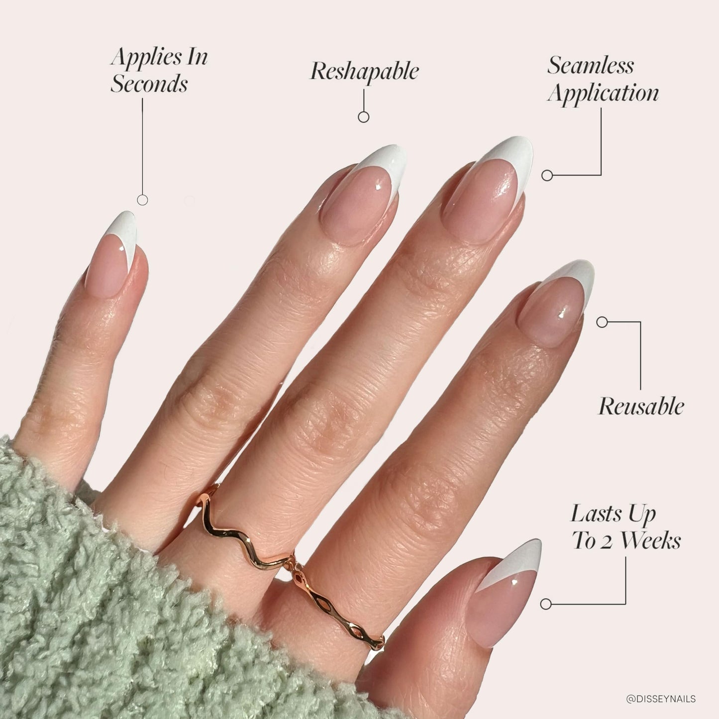 Glamnetic Press On Nails - MaDamn | French Tip UV Finish Short Pointed Almond Fake Nails, Salon Quality Semi-Transparent Nails in 12 Sizes - 24 Nail Kit with Glue