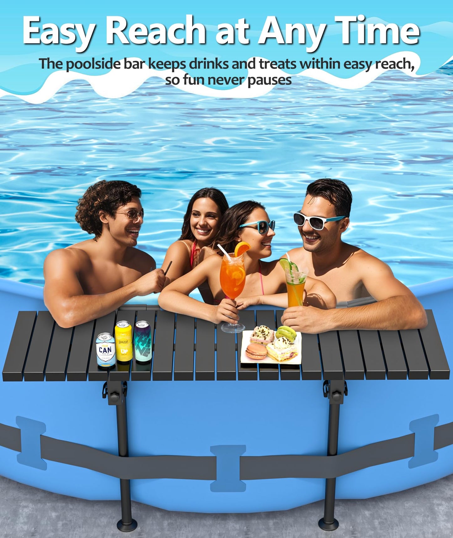 BoYata Pool Bar, Above Ground Pool Side Bar, 49.4×9.6" Galvanized Iron Poolside Table Holds 110LBS, Swim Up Bars Fit Top Rails 4.48" or Less, Frame Above Ground Round & Oval Swimming Pools Accessories