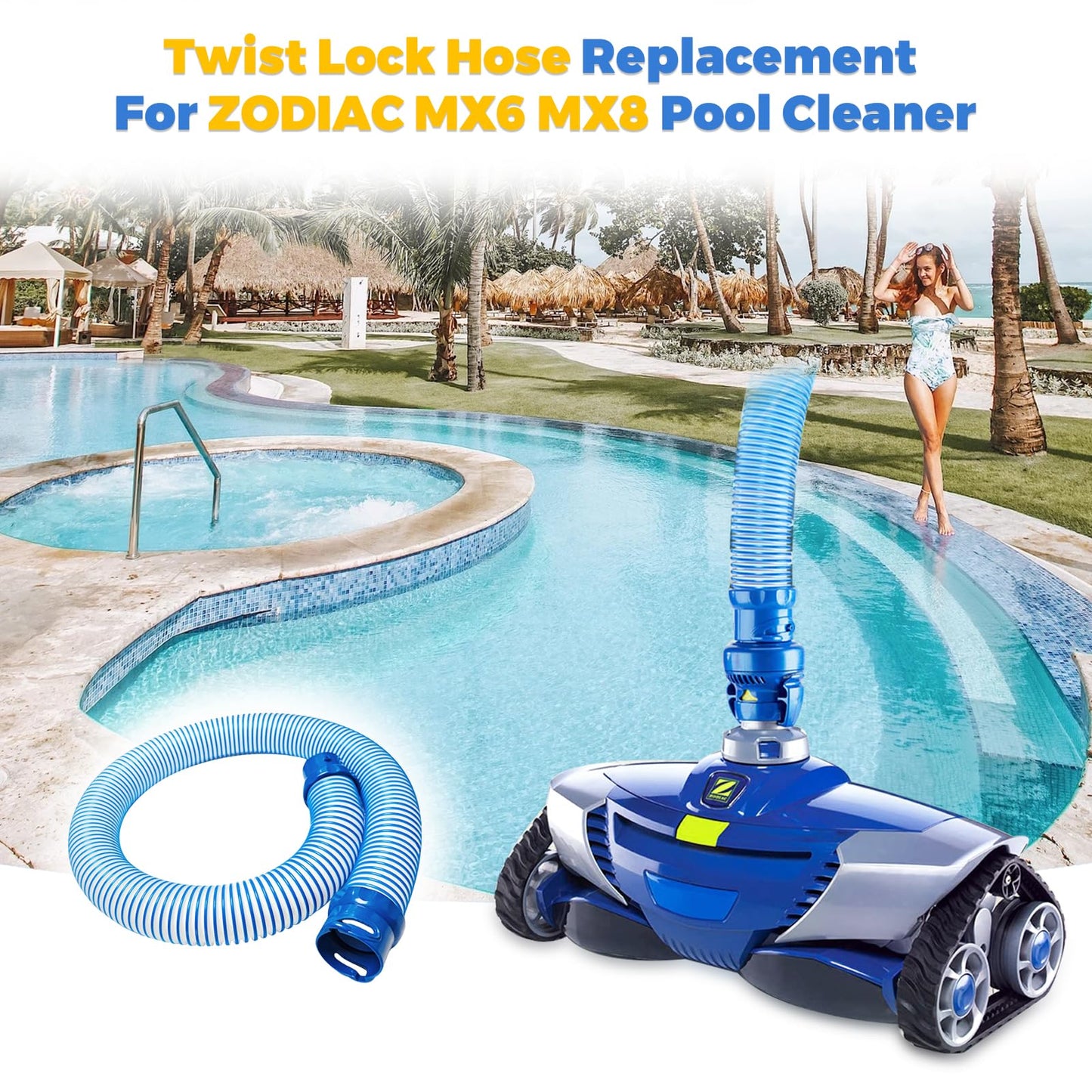 5-Pack Pool Cleaner Hose for X7 T3 T5 MX6 MX8, 39 in Swimming Pool Vacuum Hose Replacement Kit, R0527700 X38210S Twist Lock MX6 Replacement Parts