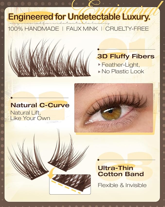 8-12MM Brown Lash Clusters Kit Natural Eyelash Clusters Wispy Cluster Eyelash Extensions Kit Fluffy Individual Lash Extensions with Bond and Seal for Soft Glam (180Pcs, C Curve)