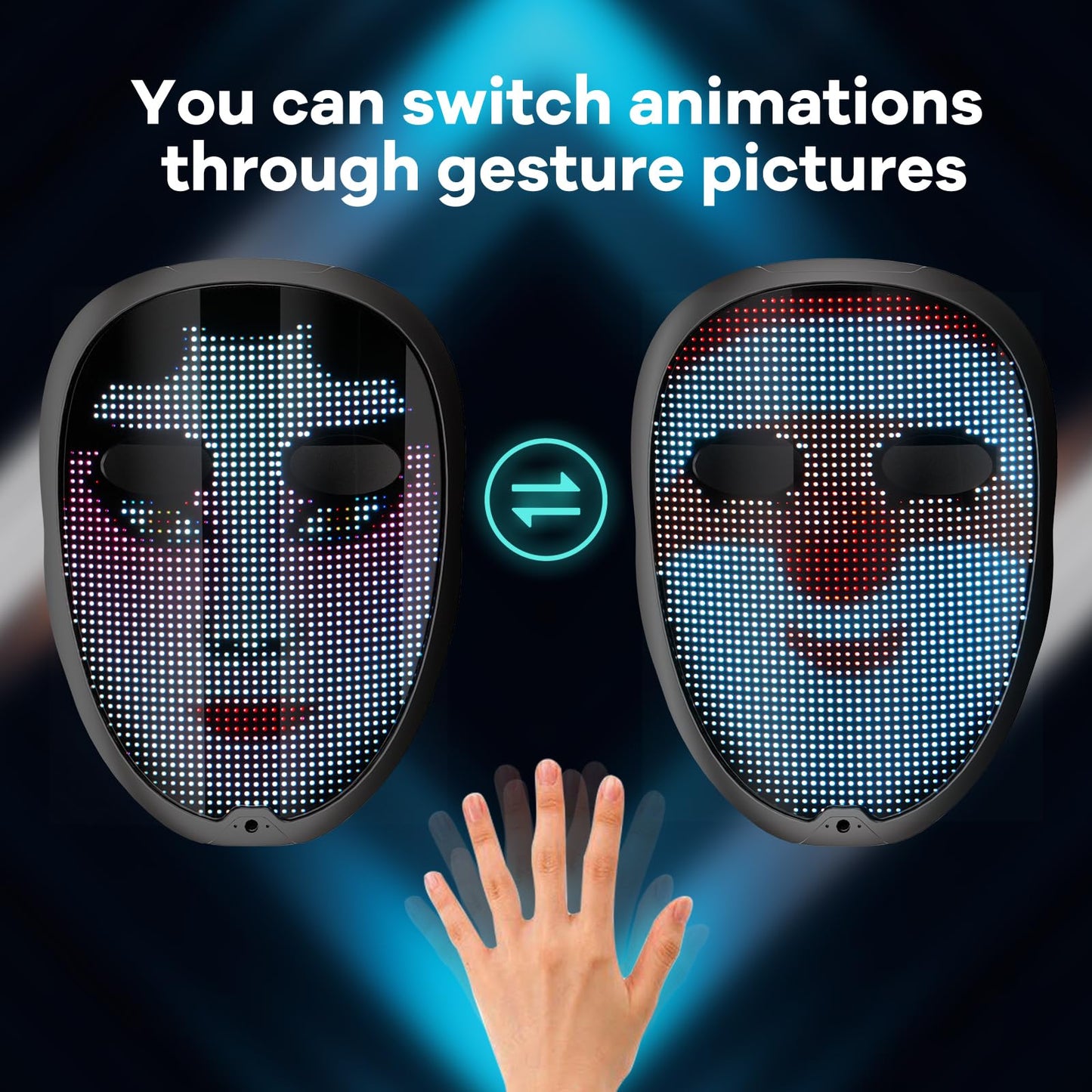 AIGLUN LED Face Transforming Mask with Gesture Control Fun - Cool stuff Halloween Cosplay and Christmas Parties