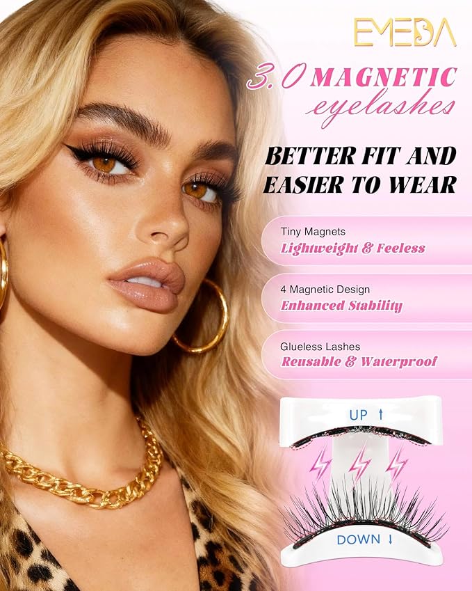 EMEDA Magnetic Eyelashes Natural Look No Glue Reusable Magnetic Lashes with Applicator, Faux Mink Lashes Lightweight & Comfortable for Women Sensitive Eyes Daily Makeup with Mirror Case (Natural)