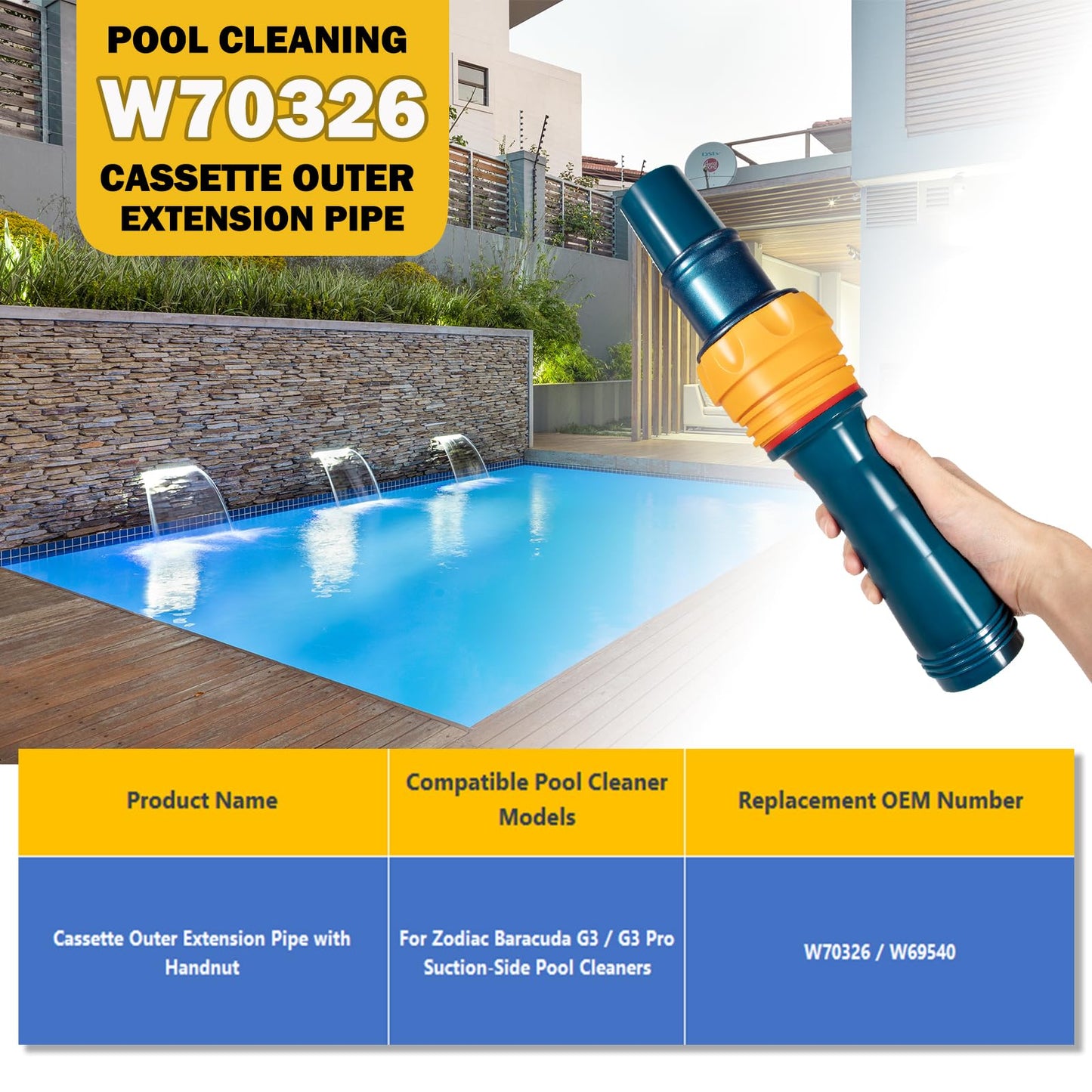 Premium W70326 Cassette Outer Extension Pipe with Handnut fits for Zodiac Baracuda G3/G3 Pro Suction Side Pool Cleaner- Premium Replacement Part for Enhanced Pool Cleaning