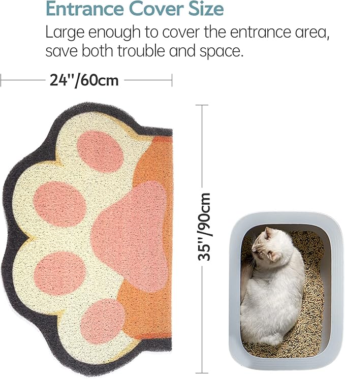 Cute Cat Litter Mat 35”x24”, Litter Box Mat, Litter Trapping Mat, Soft on Kitty Paws, Easy Clean, Anti Slip, Pet Accessories, Door Floor mats - White Pink90*60