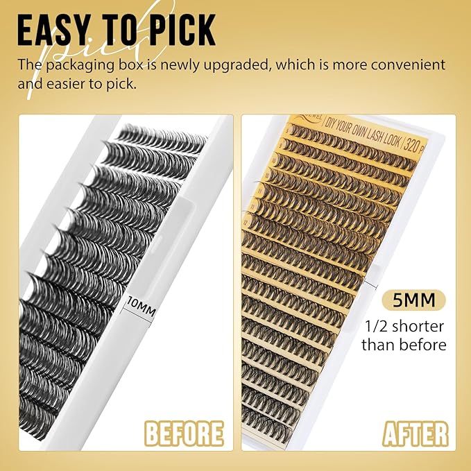 QUEWEL Lash Clusters 320Pcs Cluster Lashes 30D D Curl Lash Cluster Eyelash Extensions Mix9-16mm Individual Eyelashes Clusters Wispy Lash Clusters Thin Band Soft to Use at Home(30D D Mix9-16)