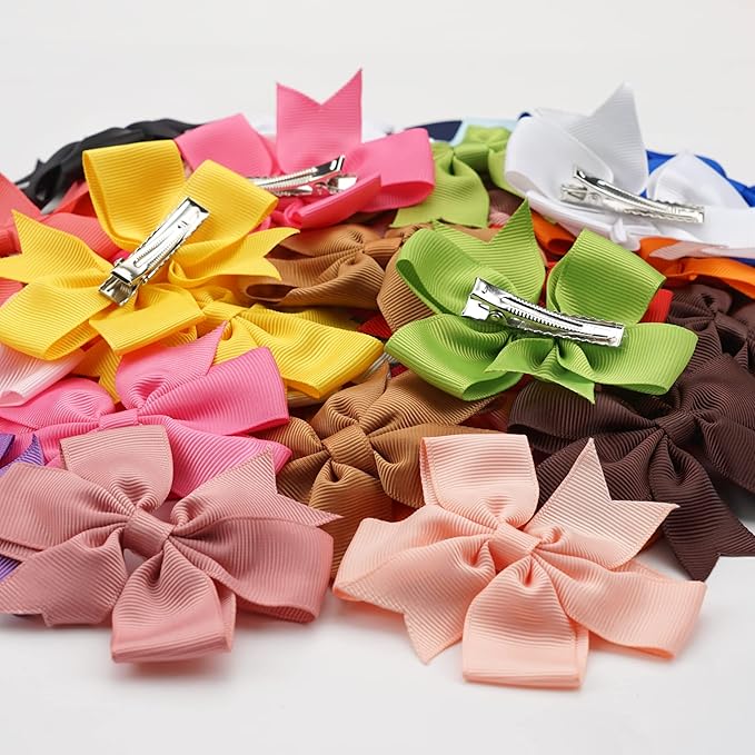 CÉLLOT 40Pcs 3 Inch Boutique Grosgrain Ribbon Pinwheel Hair Bows Alligator Clips For Girls Toddlers Accessories Teens Gifts In Pairs