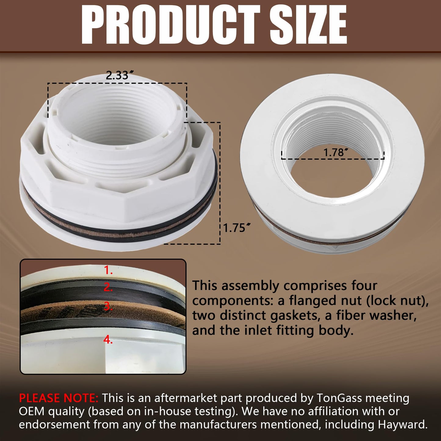 TonGass (2-Pack) 1 1/2" Above Ground Pool Inlet Return Fitting with Locknut Gasket Famale Inlet Pipe (FIP) Thread Exact Replacement for Hayward SP1023 Swimming Pool Replacement Inlets Return Fitting