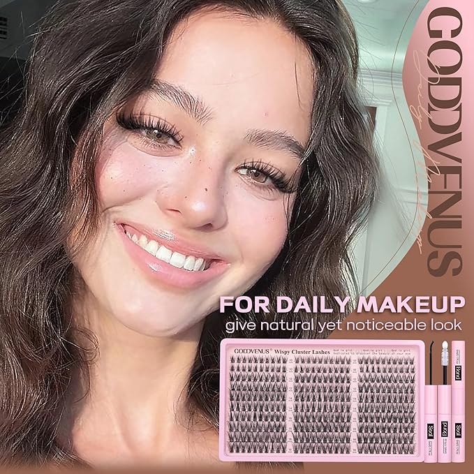 Goddvenus Lash Clusters Kit Wispy Eyelash Clusters Lashes Natural DIY Lash Extension Kit 10-16mm Cluster Eyelash Extensions Kit 300pcs C Curl Individual Lashes Cluster Eyelash (No Tweezers)