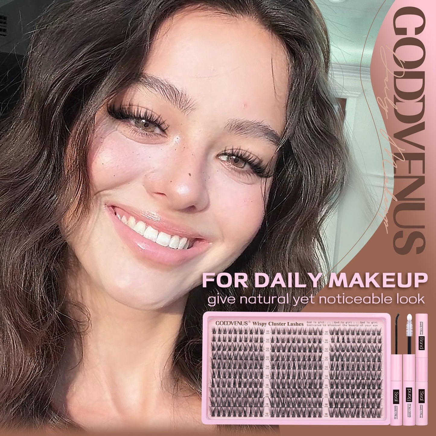 Goddvenus Lash Clusters Kit Wispy Eyelash Clusters Lashes Natural DIY Lash Extension Kit 10-16mm Cluster Eyelash Extensions Kit 300pcs C Curl Individual Lashes Cluster Eyelash (No Tweezers)