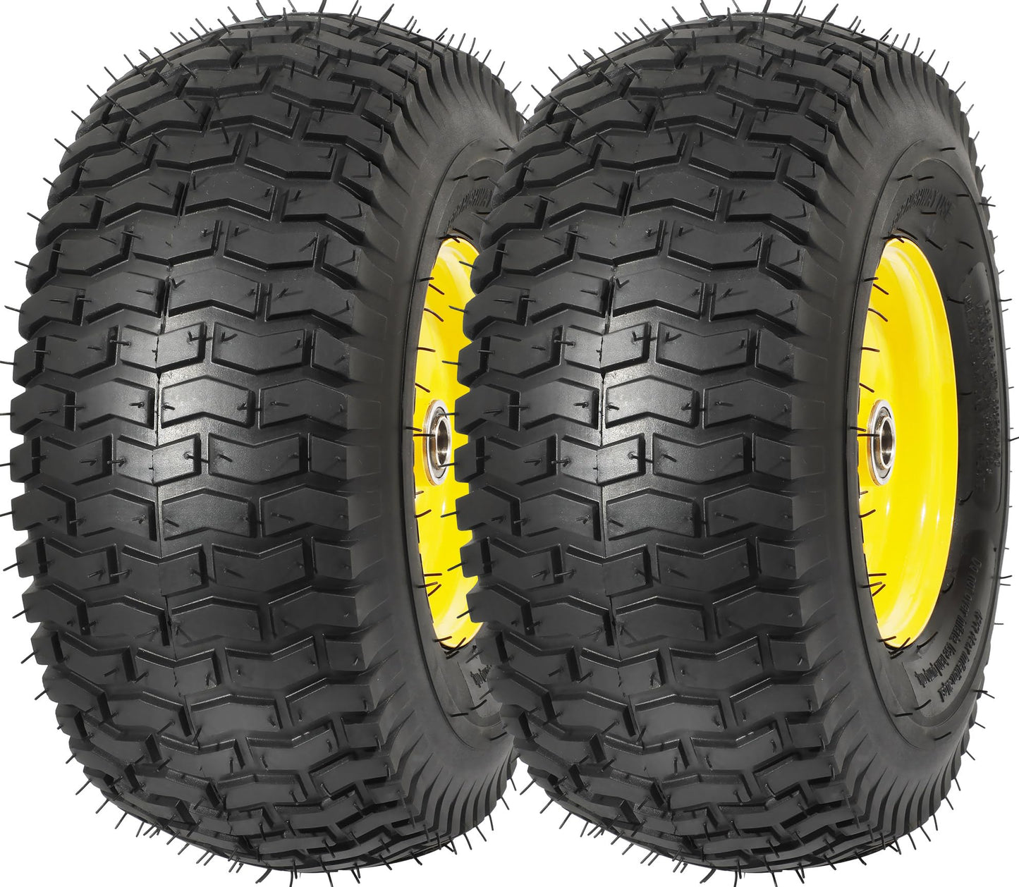 RONPOW 15x6.00-6nhs Lawn Mower Tires and Wheels, Riding Lawn Mower and Tractor Front Pneumatic Tire Replacement Assembly, Compatible with john deere Mower, 3" Offset Hub, 3/4" Bearing, 2Pack Yellow