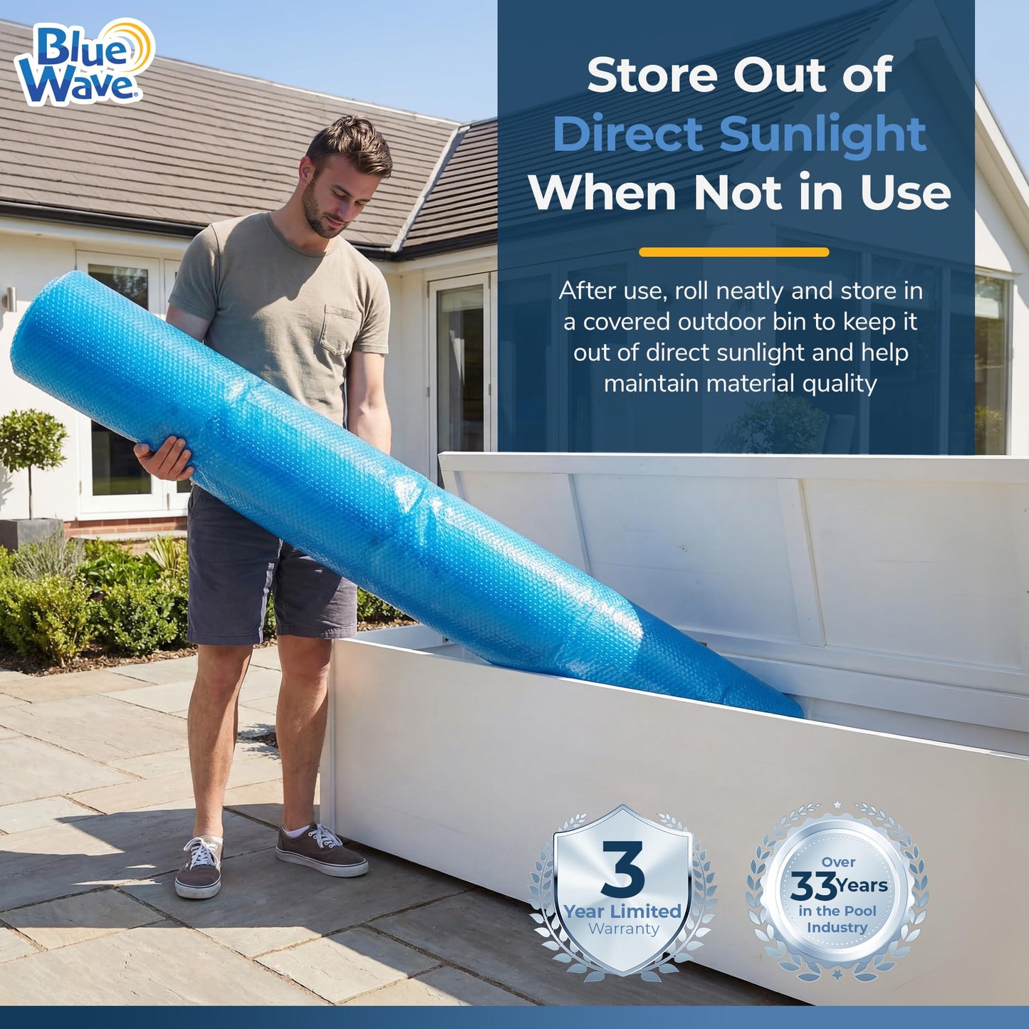 Blue Wave 12-ft Round Solar Pool Cover 8-Mil Blue – Solar Cover for Above Ground Pool, Thermal Bubble Blanket for Heat Retention & Reduced Evaporation