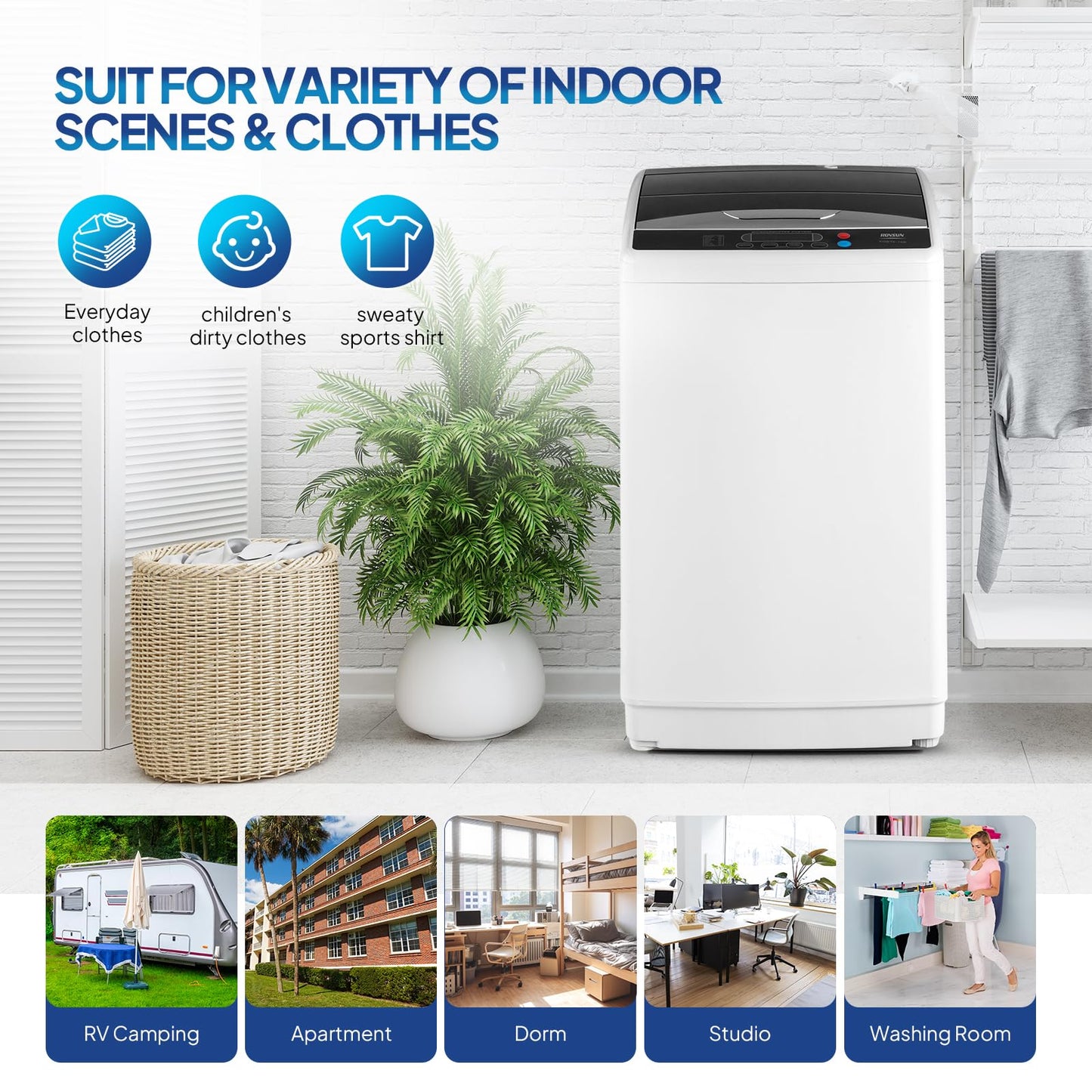 ROVSUN 25LBS Portable Washing Machine, Full-Automatic Electric Laundry Machine with Stainless Steel Drum, Compact Washer and Spin Dryer Combo with Drain Pump for Home, Apartment