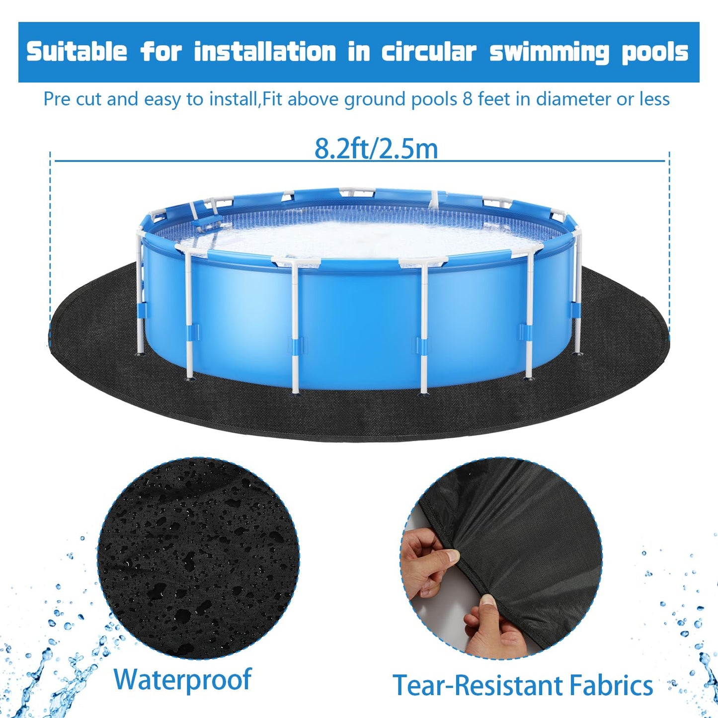 CIEOVO 8 FT Round Pool Liner Pad for Above Ground Swimming Pools - Protects Pool Liner Outdoor Pool Mat for Pool Bottom Liner Protector to Prevent Punctures Extend Liner Life