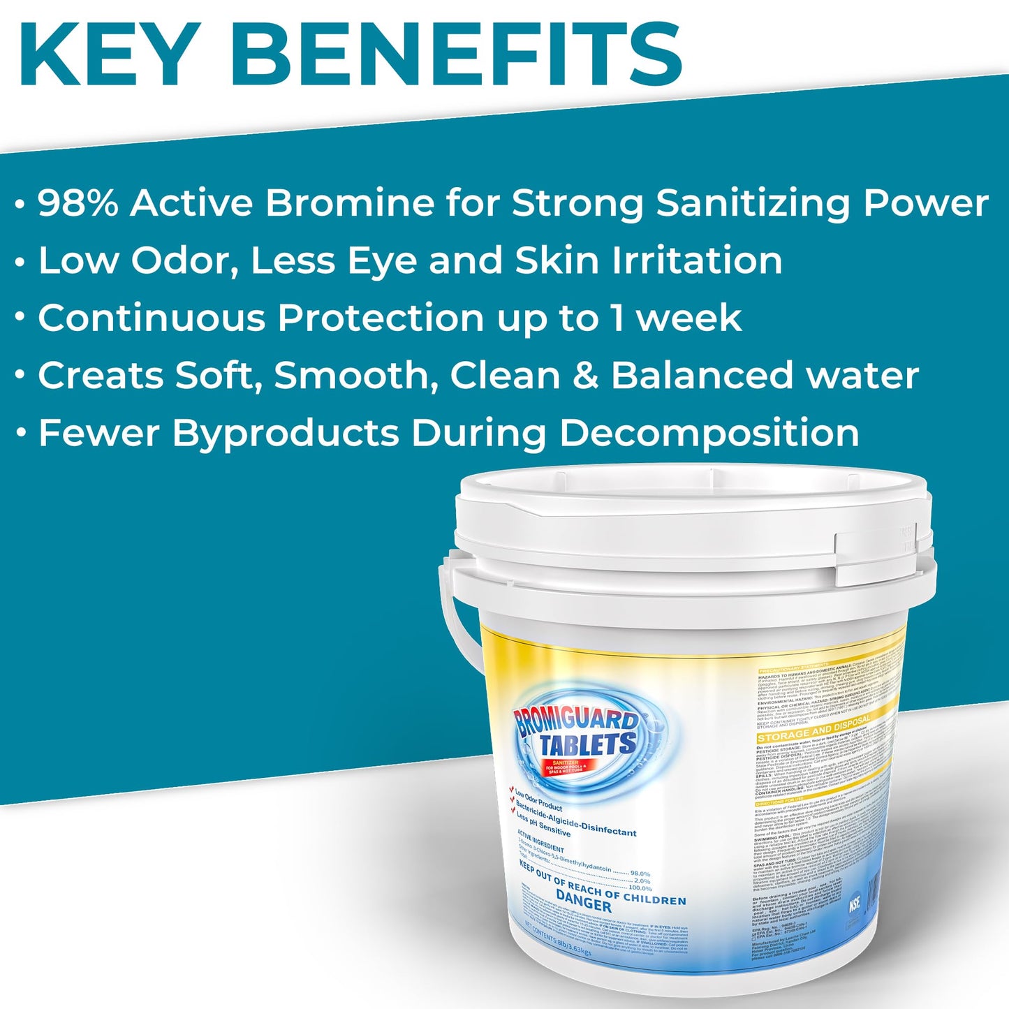 1 Inch Bromine Tablets | Brominating Chemical Sanitizer for Spas, Hot Tubs or Indoor Pools - Low Odor, Less Irritation, Pre-Stabilized, Long-Lasting, Chlorine Alternative - 8 lbs