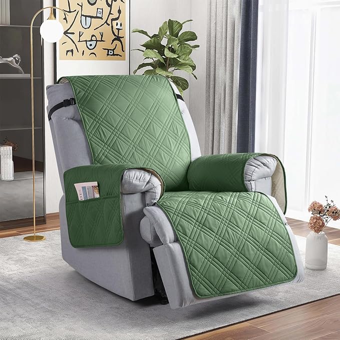 TAOCOCO 100% Waterproof Recliner Chair Cover, Small Recliner Covers for Recliner Chair with Pocket, Non Slip Reclining Chair Cover Furniture Protector for Kids, Pets(X-Small Chair, Vine Green)