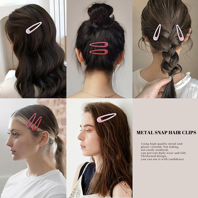 Small Hair Barrettes For Women No Slip Metal Snap Clips For Thin And Fine Hair,Matte Multiple Pink,20 PCS,1.97 x 0.5 Inch.