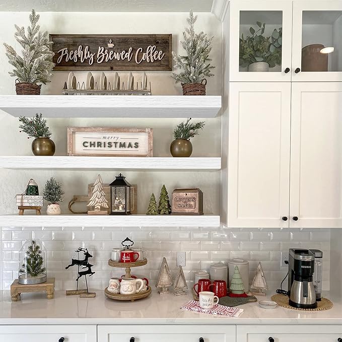 QEEIG Floating Shelves for Wall 35.4" Long - Wall Mounted Shelf Bathroom Kitchen Living Room Bedroom Farmhouse Home Decor Display Bookshelf Large 35.4 x 9.3 inch Set of 2, White (008-90W)