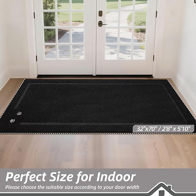BEQHAUSE Dog Door Mat for Mud Paws Dirt Trapper Doormat Non-Slip Entryway Rugs Absorbent Welcome Mat Washable Indoor Floor Mat Low-Profile for Front Door, 32" x 70", Black