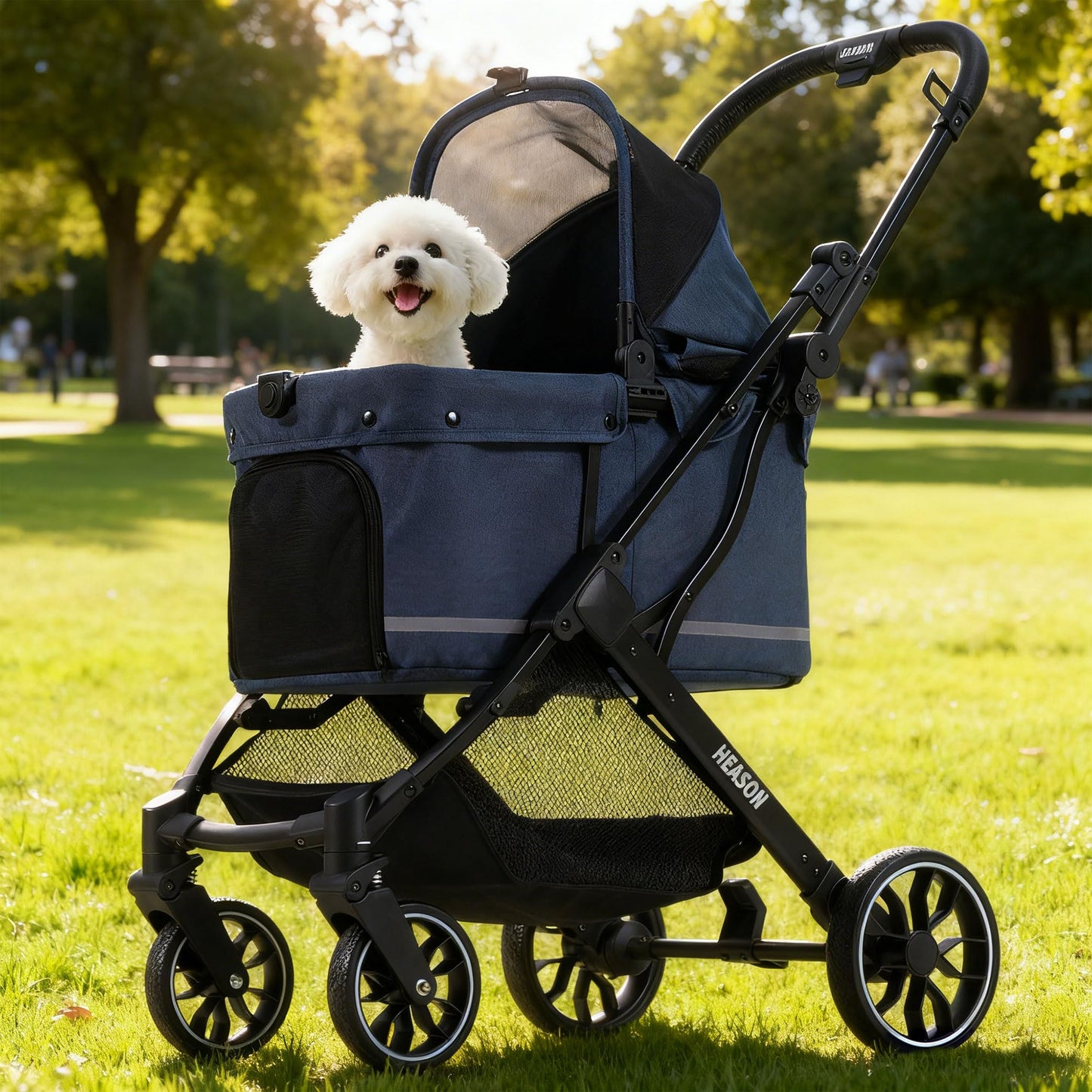 Dog Stroller with Waterproof Rain Cover, Heavy-Duty All-Terrain 4-Wheel Pet Stroller with Adjustable Sunshade Canopy, Foldable Travel Dog Strollers for Small/Medium Dogs Up to 121 lbs