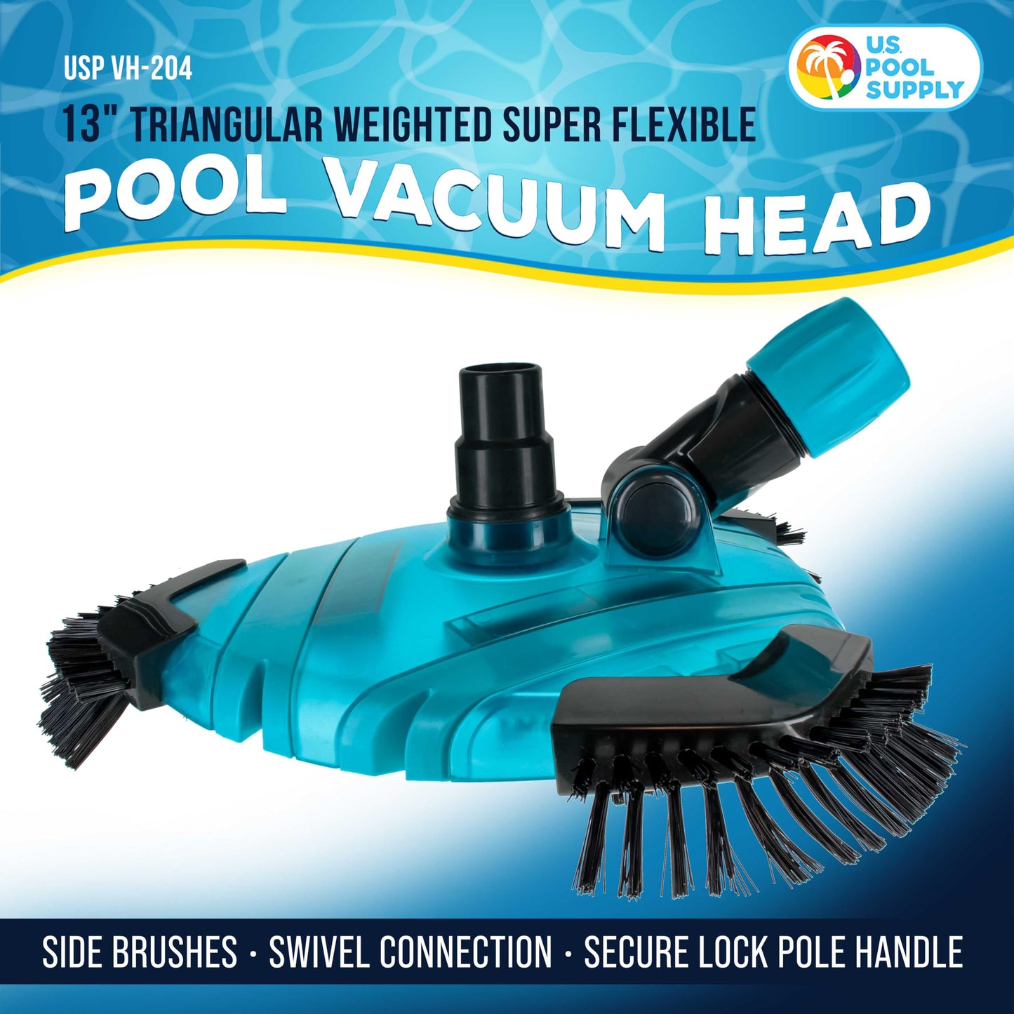 U.S. Pool Supply Professional 13" Triangular Weighted Super Flexible Swimming Pool Vacuum Head with Side Brushes, Swivel Connection - Above-Ground & Inground Swimming Pools, Secure Lock Pole Handle