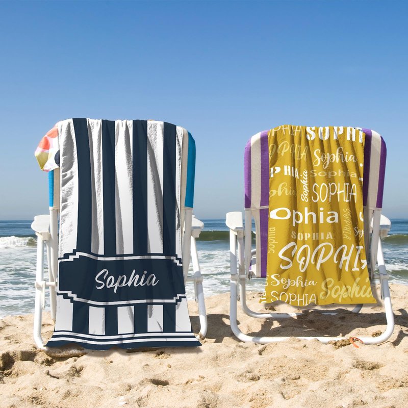 UNIGIFTIME Personalized Beach Towels, Personalized Beach Towels for Kids Girls Adults, Custom Striped Sand Free Quick Dry Beach Towel with Names, Customized Monogram Pool Towels (Black)