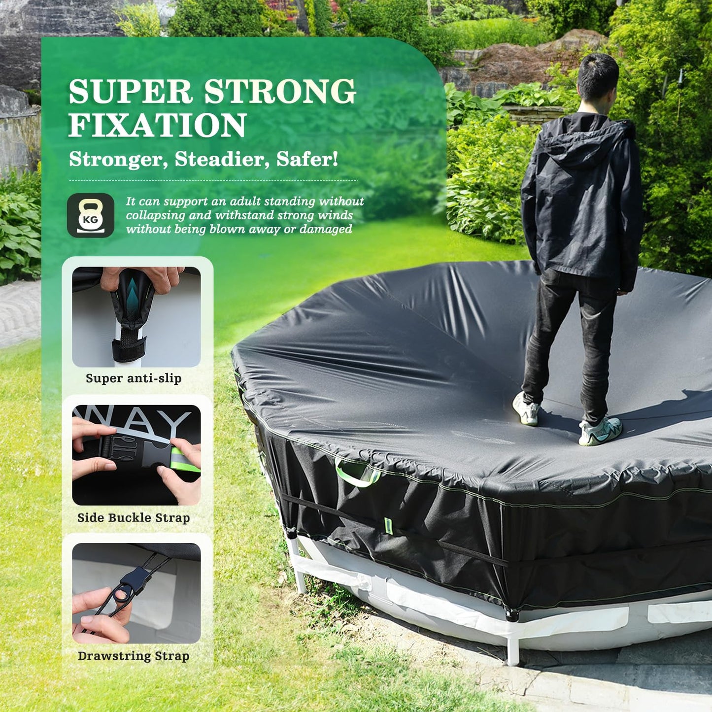 UIRWAY 500D Pool Cover 14FT Round [2026 Upgraded Heavy Duty Fabric] Solar Pool Covers for Above Ground Pools, New Super Windproof Gel-Coated Tarp Straps, Swimming Pool Covers with UV Protection