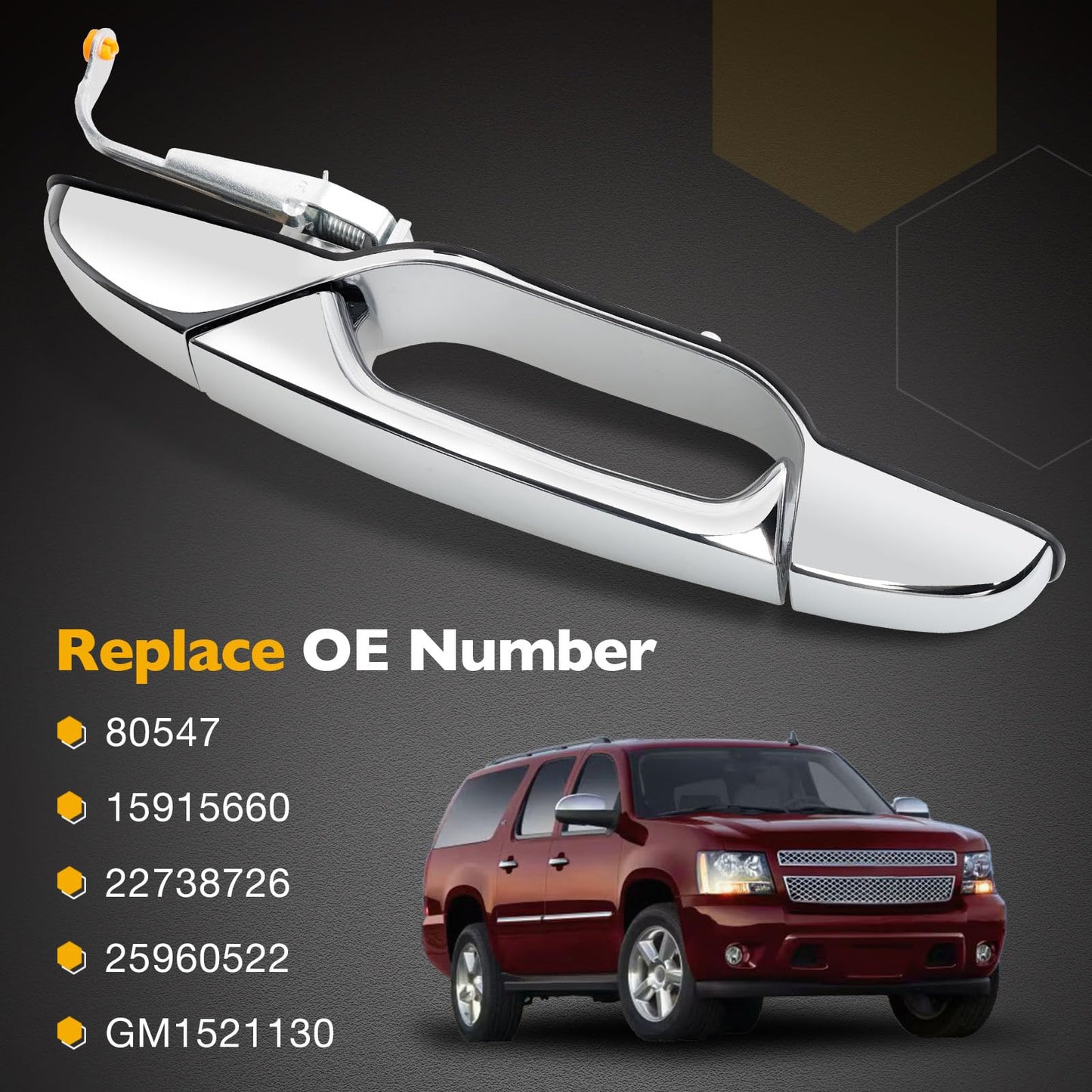 Exterior Chrome Door Handle Rear Right Passenger Side | for 2007-2013 Chevy Silverado Suburban Tahoe Avalanche, GMC Sierra Yukon, Cadillac Escalade | Replaces# 22738726, 25960522, 15915660, 80547