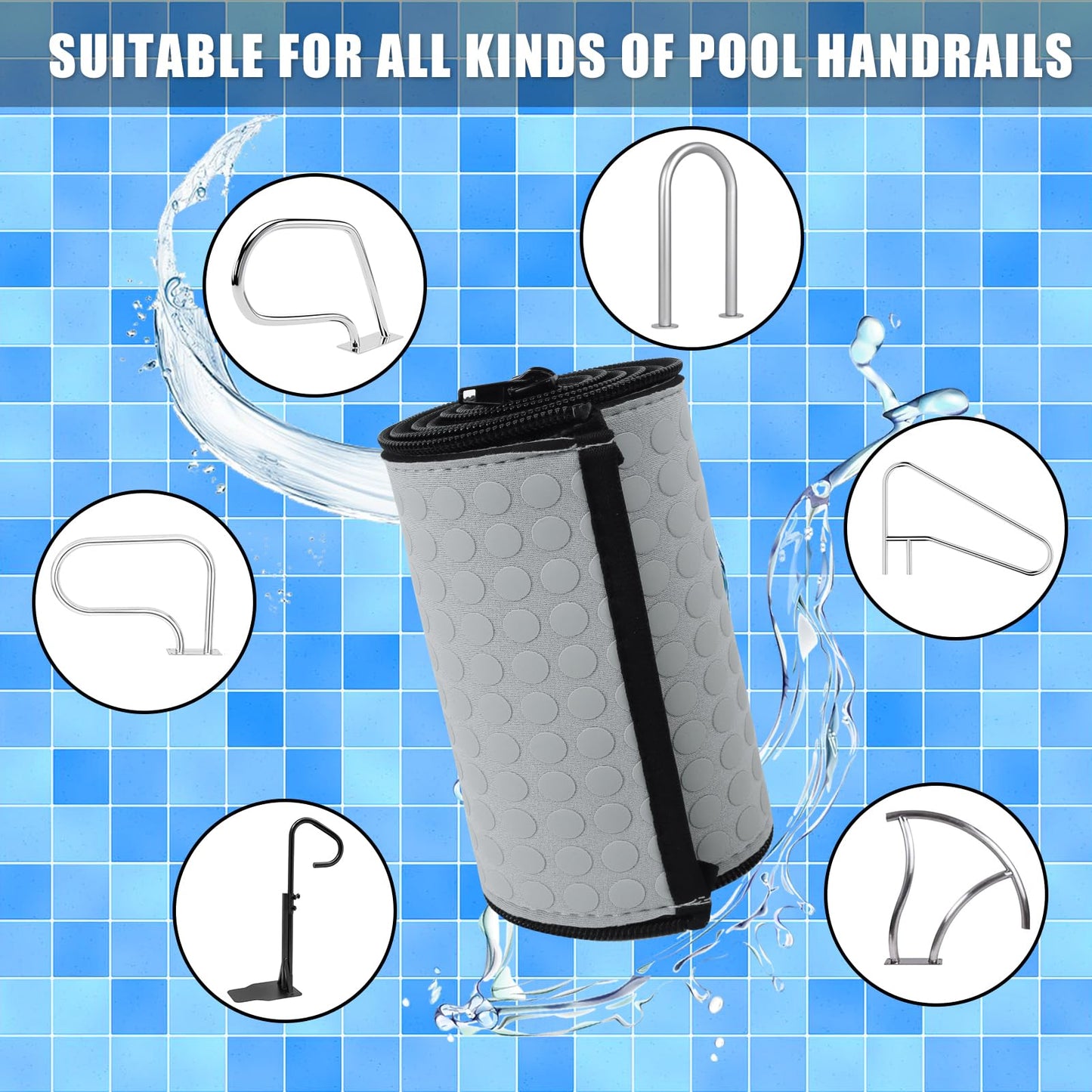 Kakolvan Swimming Pool Handrail Cover, Non-Slip Railing Handle Grip Covers with Zippers, Fit Most Above/Inground Pool Hand Rails, Cooling, Soft & Comfortable Touch Ladder Sleeve (4 Ft, 1 Pack)