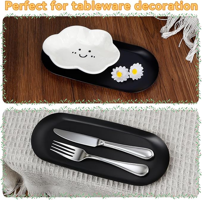 2PACK Black Decorative Tray,Oval Stainless Steel Trays, Decorative Tray for Jewelry Dish Cosmetics Organizer Bathroom Clutter Serving Platter (Black, 7 in)