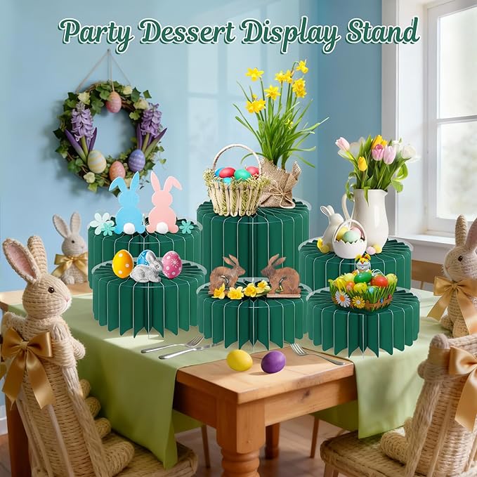6Pcs Buffet Risers, Food Risers for Table, Foldable Cake Display Stands, Tall Cardboard Cupcakes Stand for Show Catering Desserts Jewelry Wedding Birthday Party Decoration (Green)