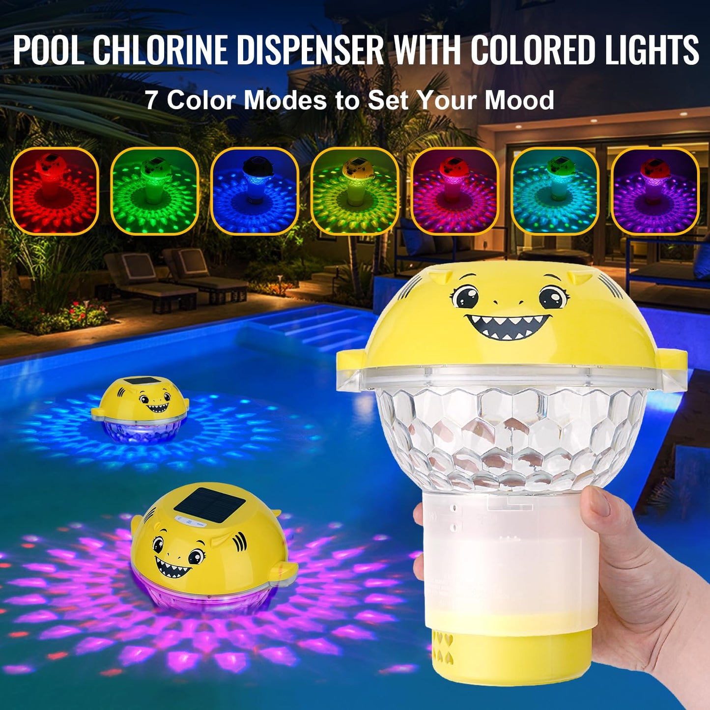 ORAPXI Solar Pool Chlorine Floater with Remote Temperature Monitor & LED Lights - Floating Chlorine Tablet Dispenser for Pool, Hot Tub and Spa