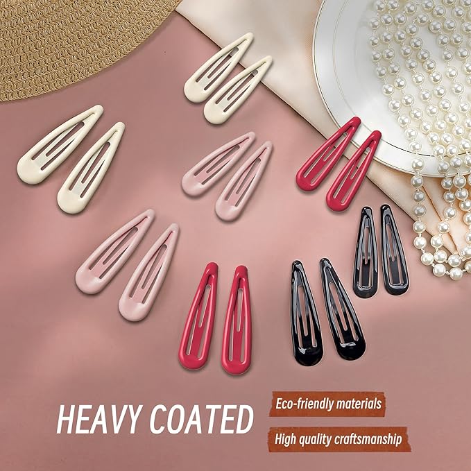 Metal Snap Hair Clips, No Slip Hair Clips for Thick/Thin Hair, 16pcs Medium Barrettes for Women Kids Hairstyle Makeup Accessories (8pcs 2.36inch & 8pcs 2.7inch) (Pink Pink)