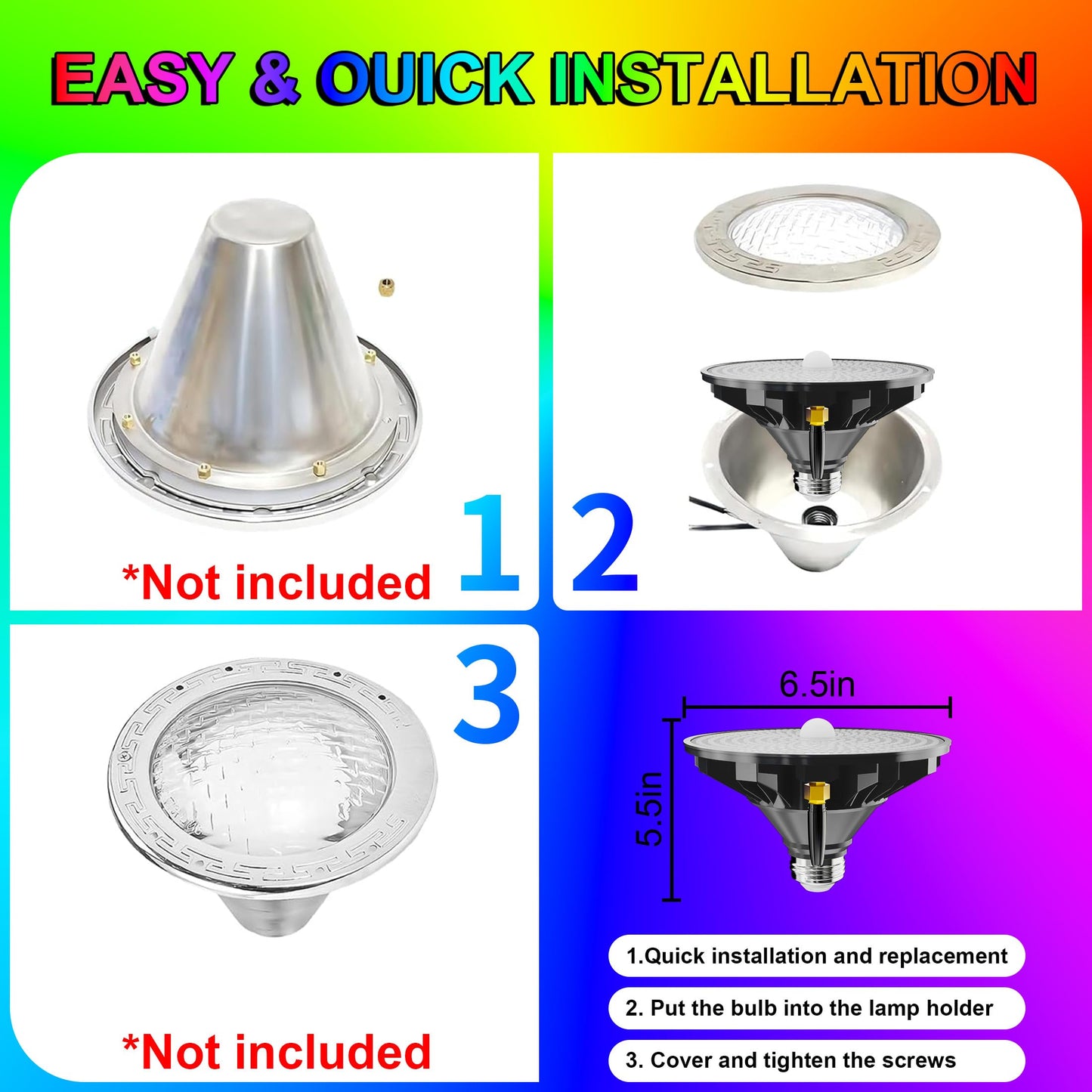 Jadisi LED Pool Light Bulb for Inground Pools – RGBW 70W Swimming LED Pool Lights, 12 Color Modes, Adjustable Brightness & Speed, Remote Control, Energy Efficient, E26 Base